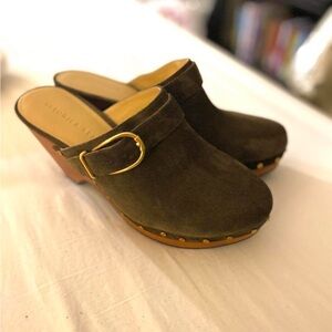 Veronica Beard Hendrix Suede Buckle Clogs
